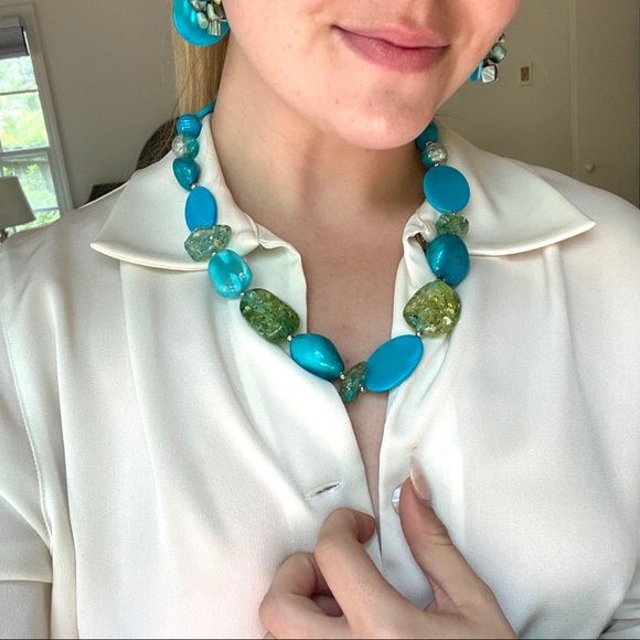 3-Piece Turquoise Statement Gem Beaded Jewelry Set - Picture 3 of 14